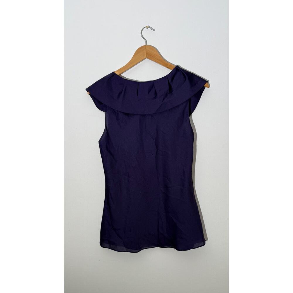 Ann Taylor Deep Purple Ruffled Portrait Neckline Sleeveless‎ Blouse, Size 10P - Picture 3 of 8